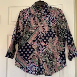 Lauren Ralph Lauren Non Iron Navy/Pink Paisley Button Down w/ 3/4 Sleeve Sz XL